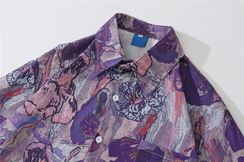 Dark Icon Full Printing Oversized Men's Blouse Turn-down Collar Shirts for Men Long Sleeve