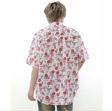 summer harajuku set mens flower print casual short sleeved top gradient straight leg jeans 2 pcs set high street trendy suit unique jeans style 4782