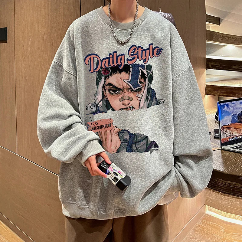 New Anime Boy Printed Mens Crewneck Sweatshirts Autumn Y2K Vintage Fleece