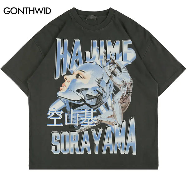 Skatercore Top – Hip Hop Streetwear T Shirt Harajuku Robot Print Short Sleeve – Urban Streetwear for Men & Women