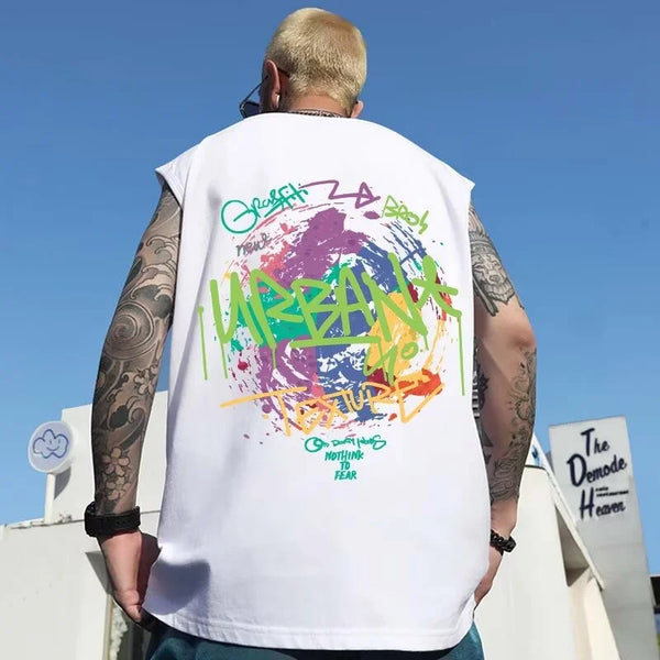 Sadcore Tribal flames – Summer Sleeveless T Shirt Mens American High Street Graffiti