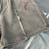 New 2024 Novelty High THUG CLUB Old Washed Rhine Stone Heavy Skateboard Street Cotton Casual Shorts Kanye Hip-hop Parkour #U46