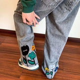 new mens y2k flower printed baggy jeans 2025 streetwear american casual denim wide leg pants hombre vintage straight trousers denim street jeans