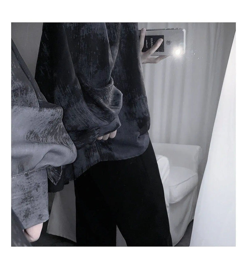 Tie dye loose shirt men long sleeved early autumn Korean version student ins men shirt dark abstinence inch shirt men shirts y2k