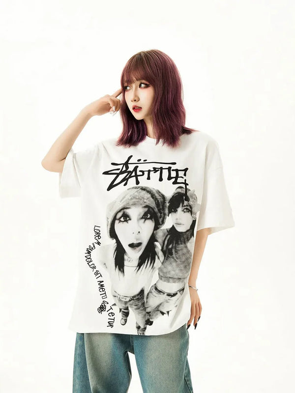 techwear glitch anime tee with layered graffiti tones