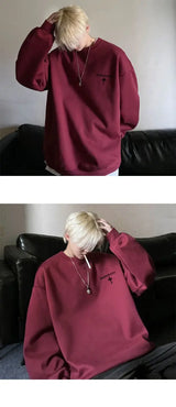 High-end Korean Round-neck Printed Sweatshirt for Men Autumn Trend Y2K High Street American Style Retro Heavyweight Jacket Top