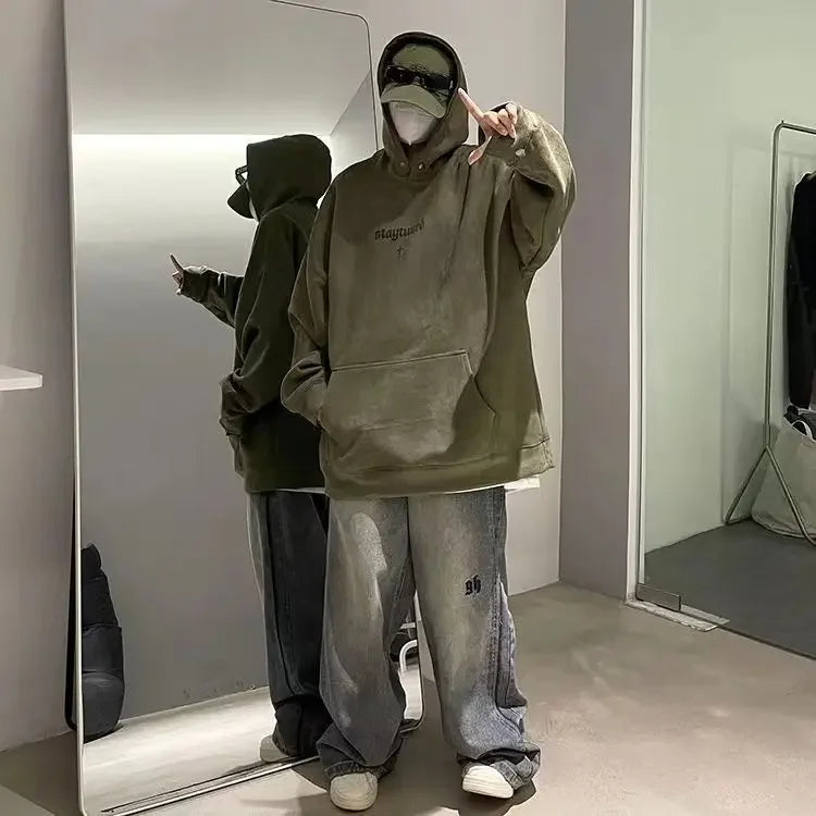 Autumn And Winter New Heavyweight Loose And Thick Hooded Suede Pullove