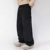 men american streetwear fashion loose casual hip hop wide leg black denim baggy jeans pants man y2k cargo jeans trousers combat utility trousers