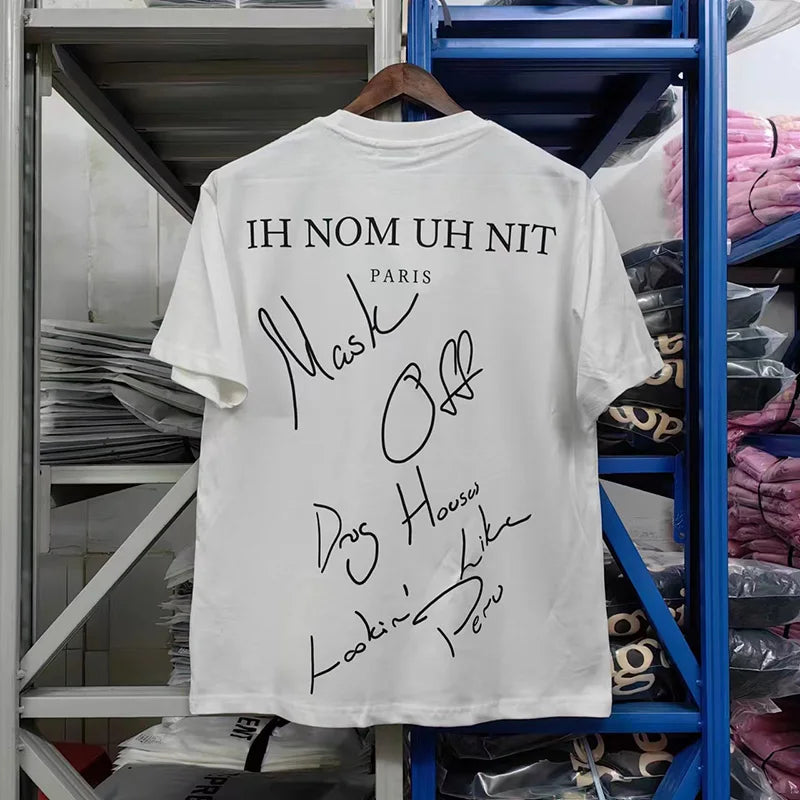 Glitchcore Fashion – High Quality Ih Nom Uh Nit T Shirt Masked Men Letter Printin – Urban Streetwear for Men & Women