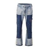 high street washed color match frayed micro flared jeans mens straight spliced retro loose casual denim pants hip hop trousers unique jeans style 11