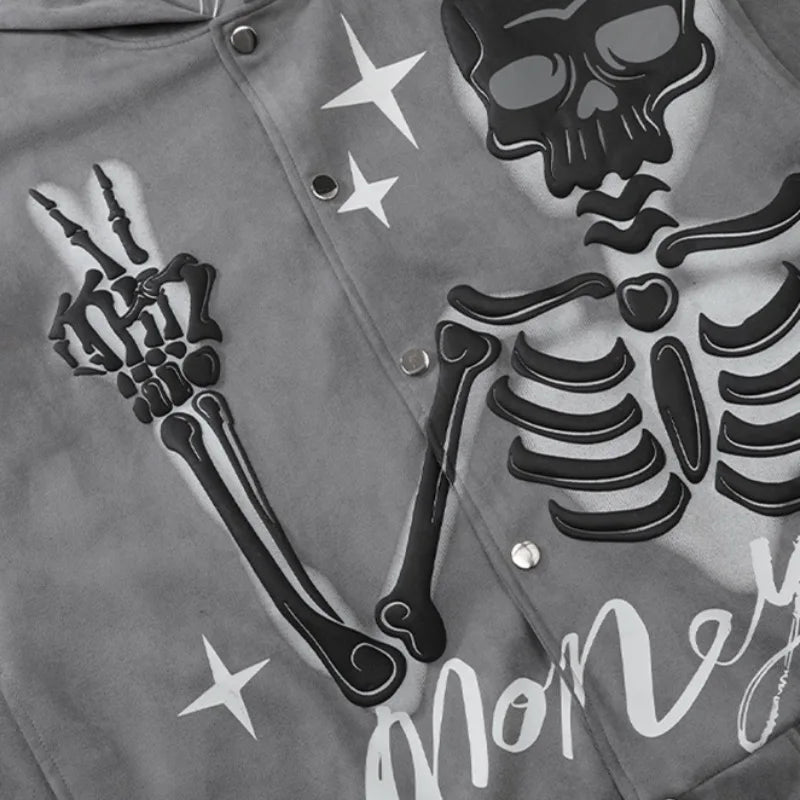 mens hip hop hoodie jacket fashion skull printed single button hooded suede sweashirts harajuku casual punk streetwear hoodie - variant style 5e2719 for streetwear fashion