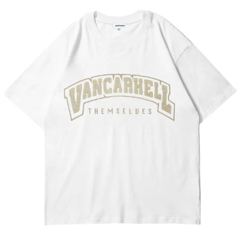 Vaporwave Aesthetic print tee – Mens Tshirt Streetwear Hip Hop Embroidery Letters Cotton Loo