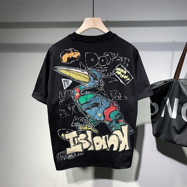 Harajuku Aesthetic piece – Summer Graffiti Short Sleeve T Shirt Mens High Street Loose