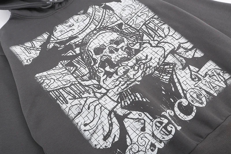 Y2K tribal flames featuring 2023 retro streetwear harajuku hoodie sweatshirt skull graphic cotton hoodies mens hip hop punk thick hooded pullover unisex