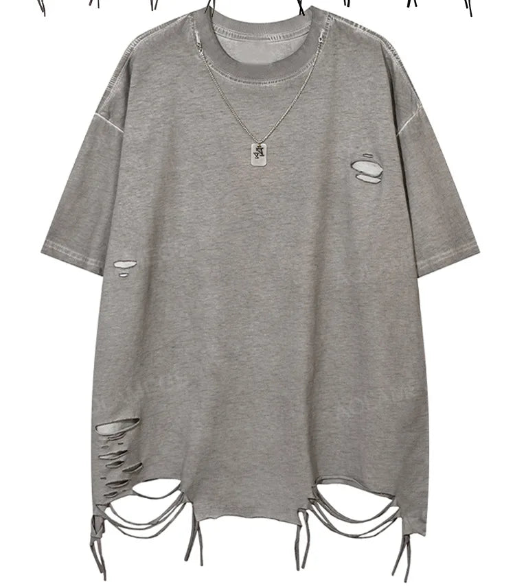 Skatercore Crying angel – Men T Shirts Solid Ripped With Necklace T Shirt Harajuku Vin