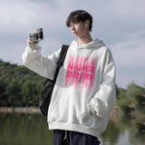 2024 New Graffiti Letter Print Hooded Fleece Sweatshirt For Men Loose