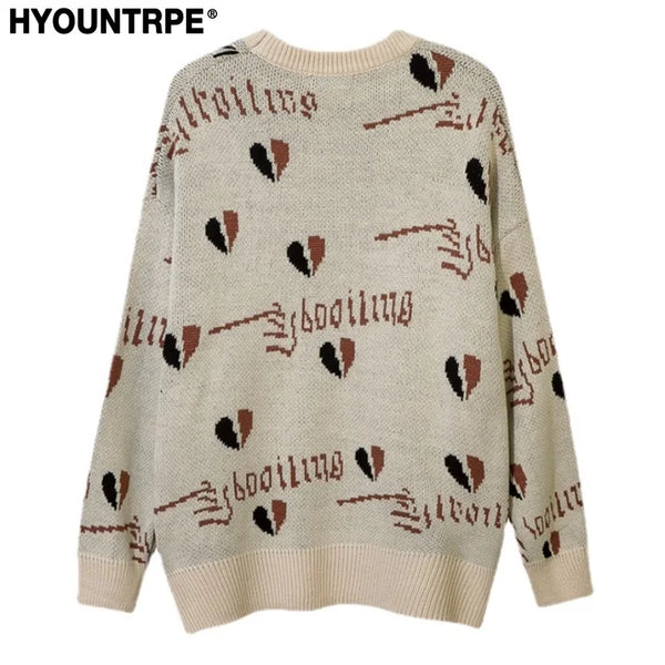 hip hop harajuku angle pattern knitted sweater unisex pullover streetwear winter casual loose mens sweater warm jumper knitwear - Y2K grunge street style, urban fashion pullover, high quality cotton hoodie