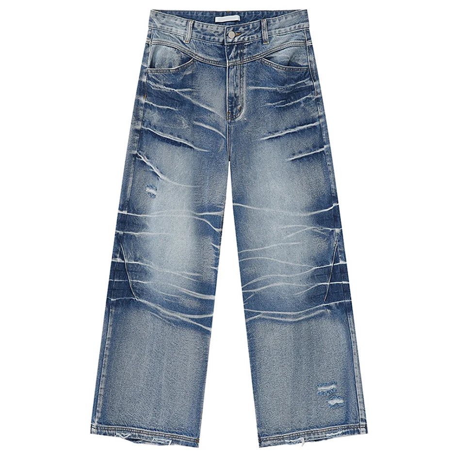 vintage blue baggy jeans man loose straight denim pants harajuku hip hop jeans trousers men unique jeans style 688