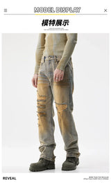 men patch hole distressed plus size denim pant ripped jeans streetwear fashion hip hop vibe loose casual baggy jeans trousers 40 unique jeans style 3176