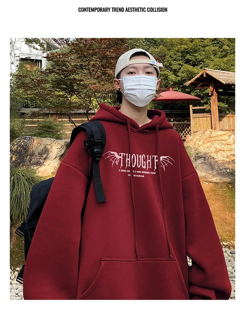 Y2K Vintage Rose Graphic Print Hoodies For Men Goth Fashion Streetwear Clothes Casual Fleece Hip Hop Loose Pullover Sweatshirts