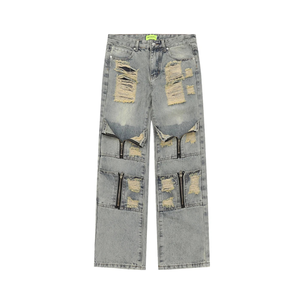 2024 ripped jeans high street straight trousers destroyed hole baggy denim pants vintage retro hip hop 1 unique jeans style 4633