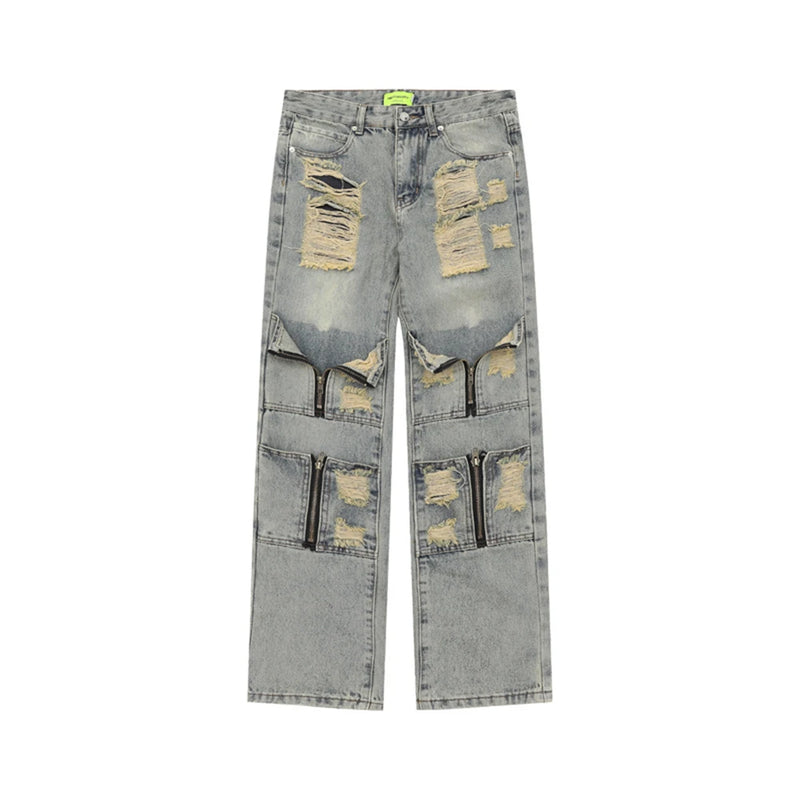 2024 ripped jeans high street straight trousers destroyed hole baggy denim pants vintage retro hip hop 1 unique jeans style 4633