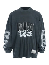 Y2K aesthetic print tee featuring summer retro 123 letter print brand fashion high street hip pop casual loose cotton long sleeve t shirt pullover sweatshirt