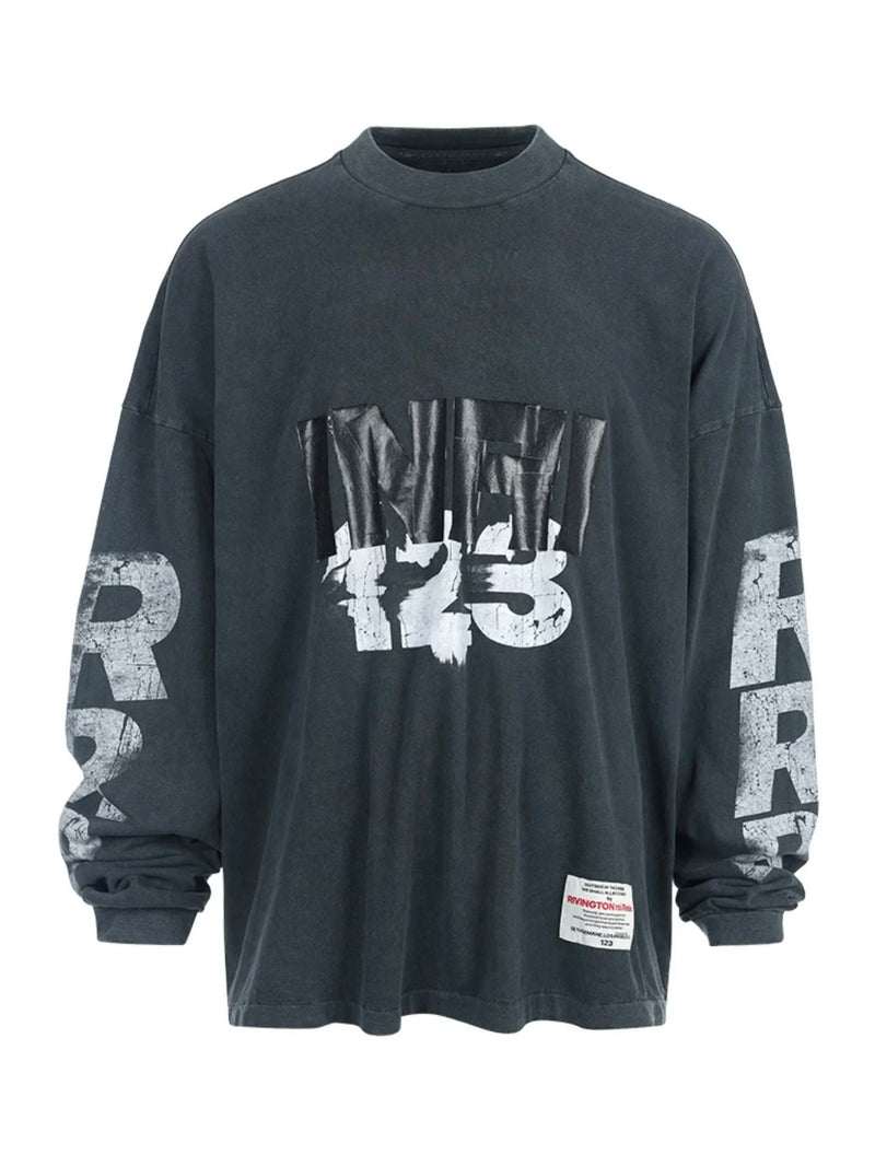 Y2K aesthetic print tee featuring summer retro 123 letter print brand fashion high street hip pop casual loose cotton long sleeve t shirt pullover sweatshirt