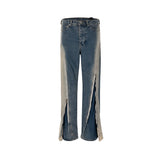 Ro Style Gradient Blue Horn Stacked Floor Dragging Jeans Unisex Streetwear Baggy Y2K Ribbons Zipper Denim Trousers Oversized