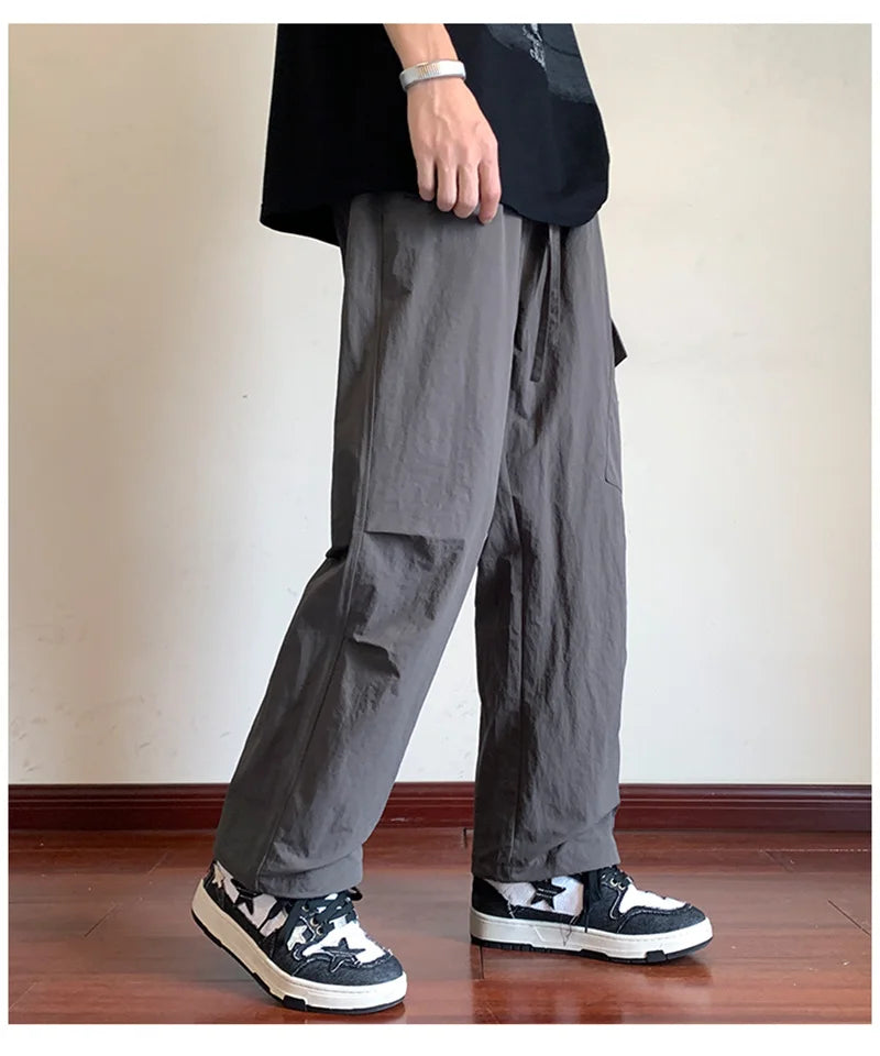 american retro straight leg cargo pants mens baggy casual outdoor gym trousers autumn thin tactical quick dry pantalones hombre unique cargo style 3430