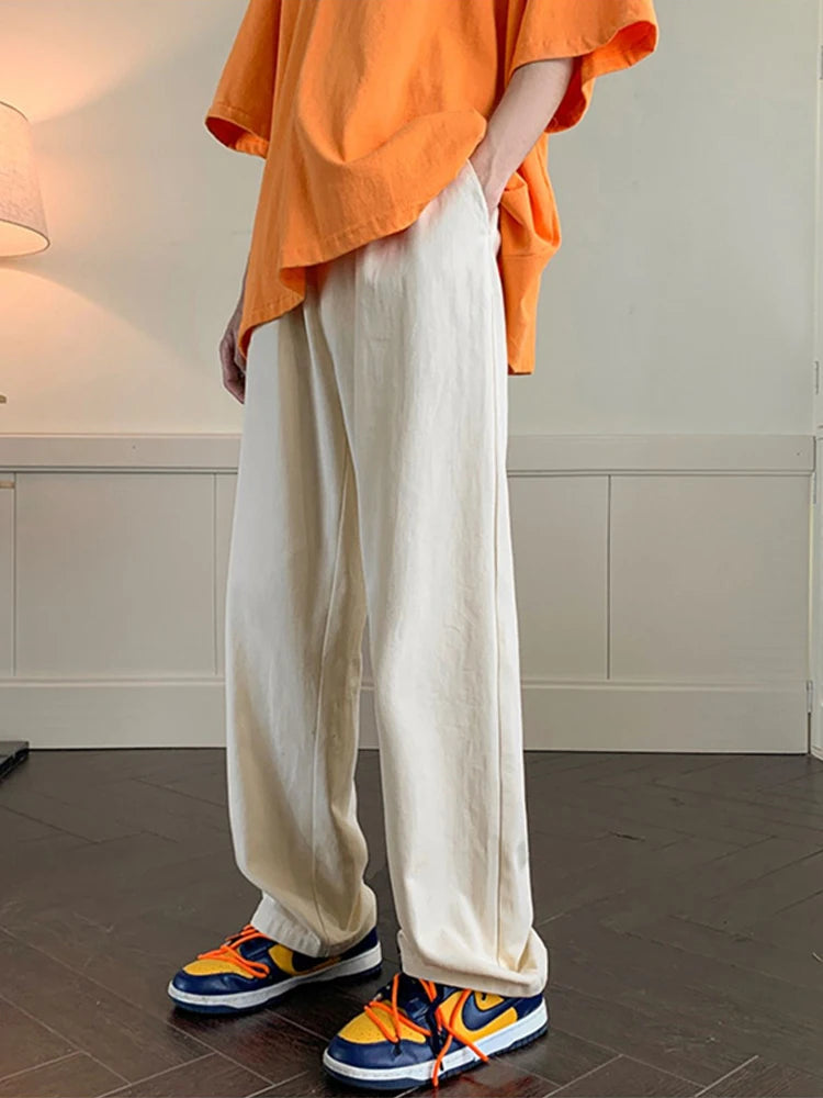 summer casual y2k streetwear straight pants men breathable korean fashion drape trousers solid color wide leg baggy sweatpants unique joggers style 3411