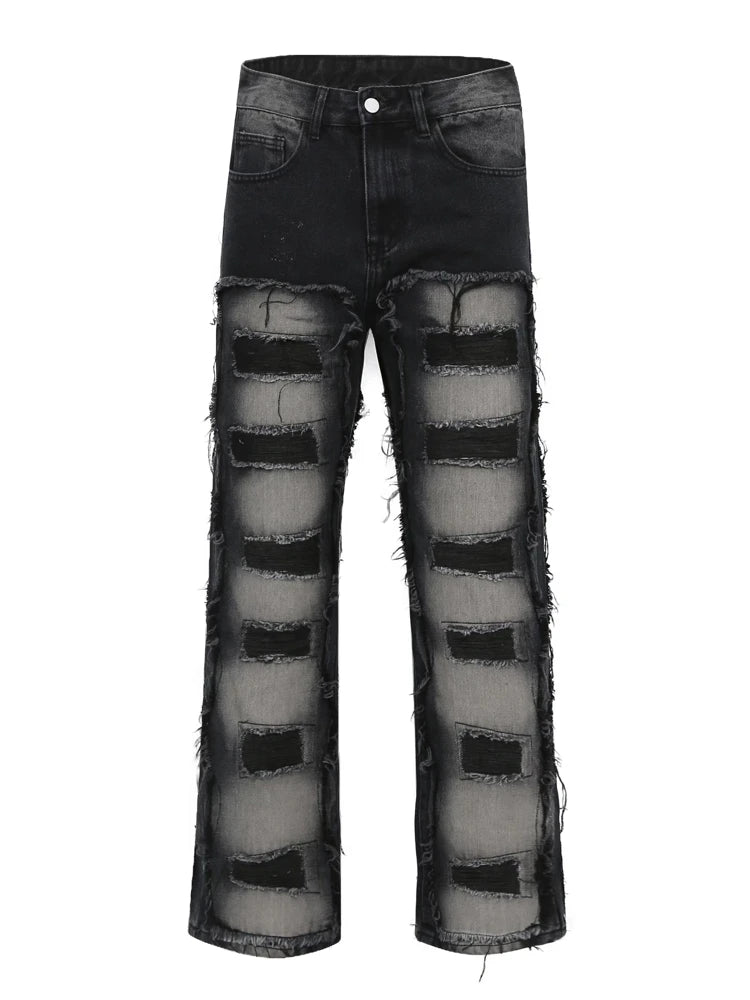 fashion distressed washed wtih moustache effect denim jean pants mens casual straight trousers streetwear hip hop joggers pants sporty tapered joggers