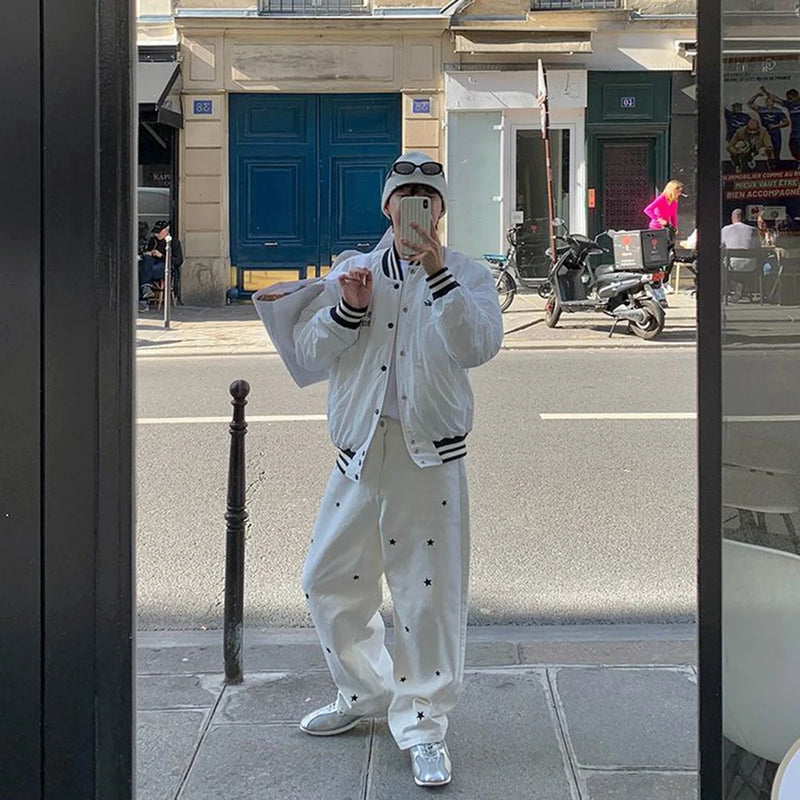 mens jeans stars embroidered cotton casual pants autumn streetwear fashion streetwear youth campus trousers mens clothing 2024 unique jeans style 109