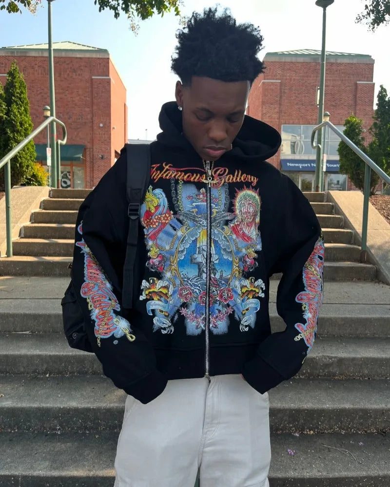 European And American High Street Fashion Brand Anime Printed Zipper H