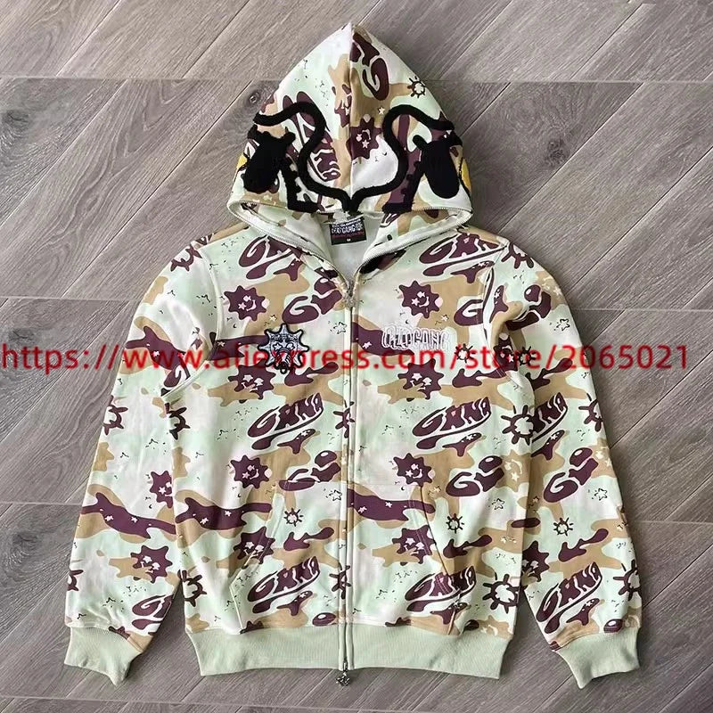 Towel Embroidered Cartoon Camouflage Glo Gang The Glory Full Zip Hoodi