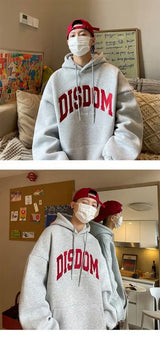 Gray Korean Style Hooded Sweatshirt Men Autumn Winter New American Trendy Brand Letter Printed Pullover Thickened Y2K Loose Top