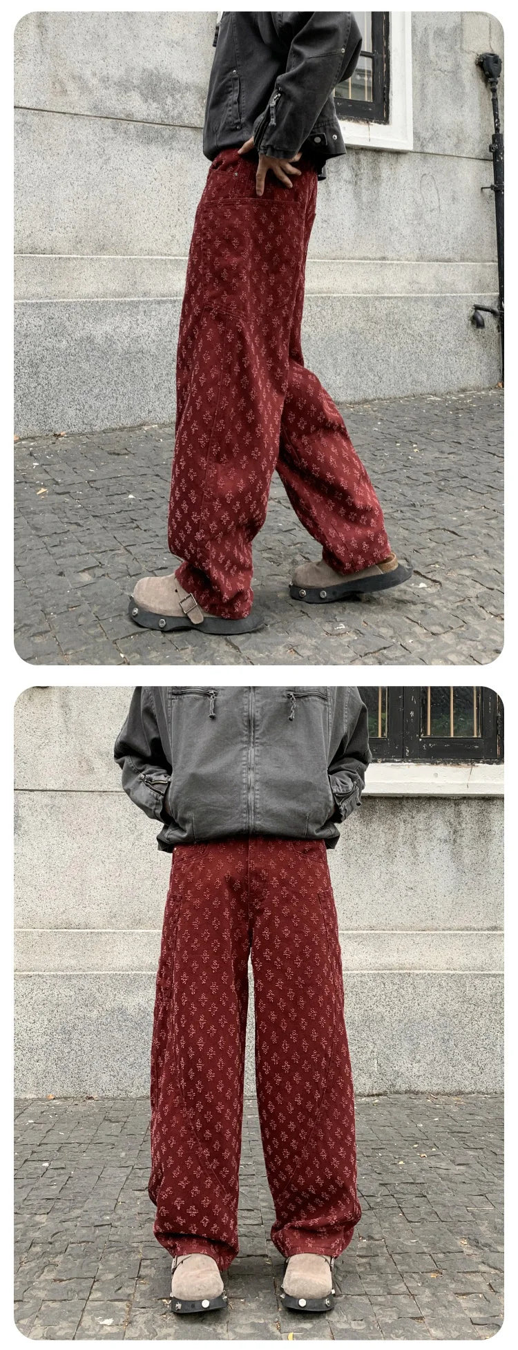 men brand fashion wash jacquard denim splice pocket loose casual wide leg baggy jeans cityboy cargo jeans pants trousers unique cargo style 2539