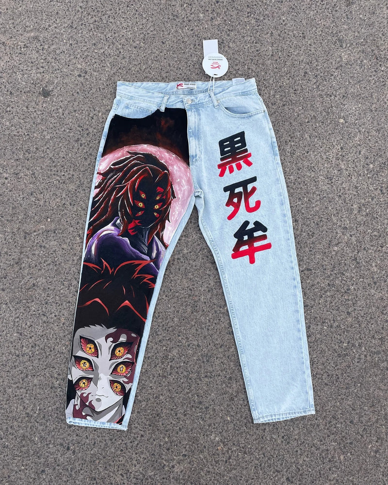 harajuku popular anime kokushibo print baggy jeans new style wide leg trouser y2k streetwear for men women high waist pants stacked flare jeans