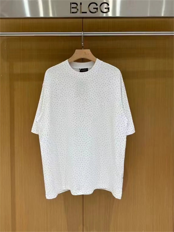 BALCG Style Original Heavy duty Starry Sky Washed Olded Starry Sky Rhinestone Oversized Loose Short sleeved T-shirt White