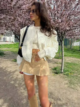 Women Bomber Jacket White Autumn And Winter Button Baseball Bomber Sho