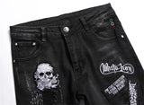 skull embroidery jeans ripped holes denim pants men zipper biker jeans streetwear slim fit y2k punk hip hop casual pants joggers unique joggers style 4167