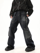 fashion punk rings streetwear loose pants unisex casual multiple pockets wide legs jean pants hip hop joggers men baggy jeans streetwear sweatpants