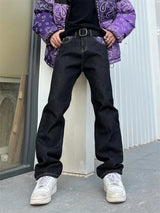 y2k retro sanskrit black jeans street casual pants punk male hip hop print loose harajuku mens straight pants ins hot sale denim street jeans