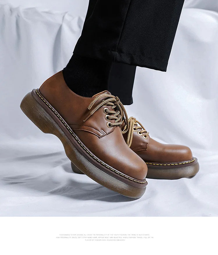 High Street Vintage Brown Big Toe Leather Shoes Men Women Streetwear Fashion Hip Hop Casual Increase Derby Shoes