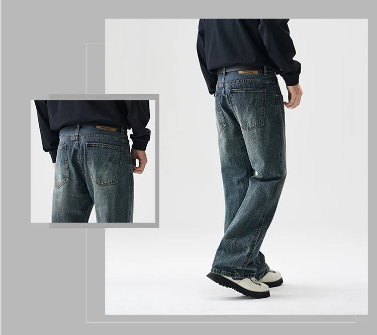 mens plus size retro fashion streetwear loose casual micro flared denim pants jeans cityboy jeans trousers 28 40 unique jeans style 2711
