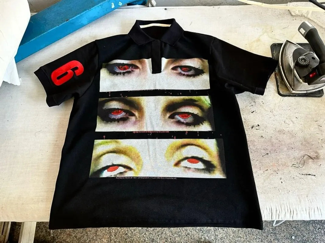 Gothic Aesthetic print tee – Y2K Harajuku Hip Hop Retro Cartoon Printed Lapel Short Sleev