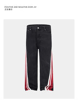 men streetwear fashion side splice hip hop loose casual wide leg straight baggy jeans pant cityboy jeans pants trousers unique jeans style 2599