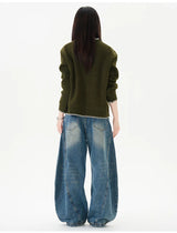 Men Women American Streetwear Vintage Washed Denim Loose Casual Wide Leg Baggy Jeans Couple Harem Jeans Trousers