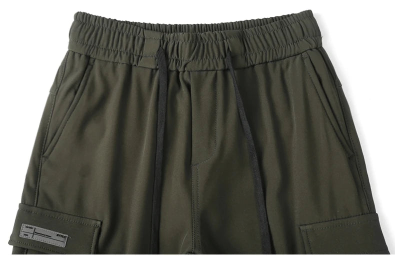 mens cargo pants elastic waist trousers with pockets streetwear hip hop loose fit ankle drawstring military sweatpants joggers unique joggers style 2534