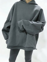 greg kanye double layer heavyweight fit hooded pullover with raw edges sweater grey trendy hip hop style outerwear, high quality cotton pullover, unique limited edition hoodie